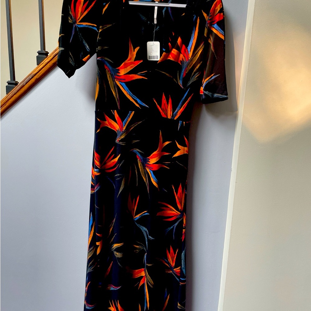 Free People Floral Black and Orange Maxi Dress